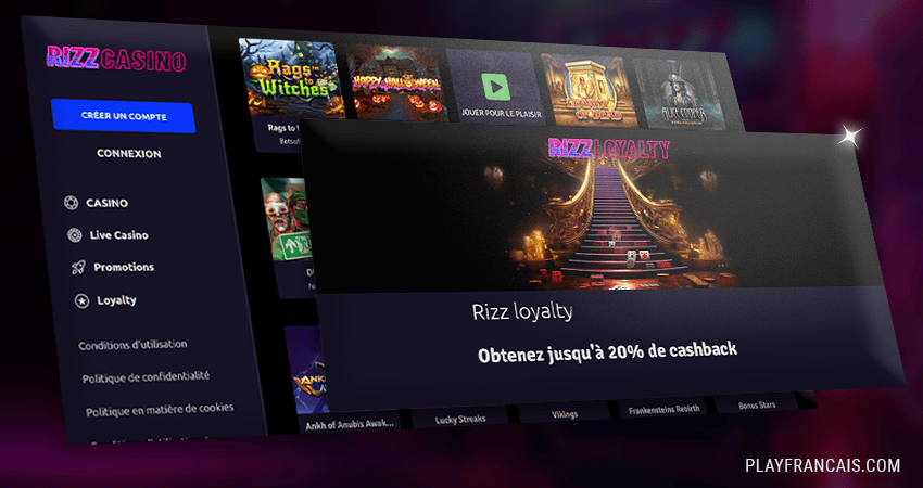 Bonus de cashback Rizz casino