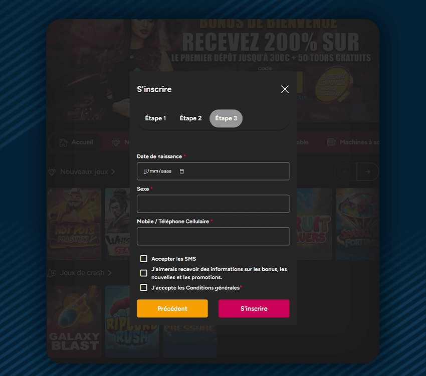 diamond reels casino comment s'inscrire etape 4